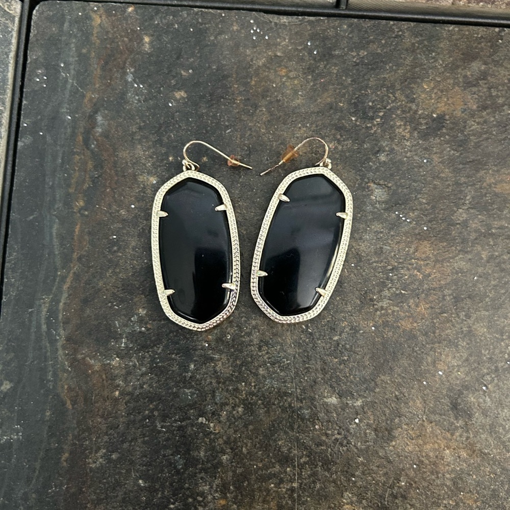 Elle Silver Drop Earrings in Black Opaque Glass